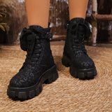 Women Leopard Print Ankle Boots – Winter High Heel Platform Shoes