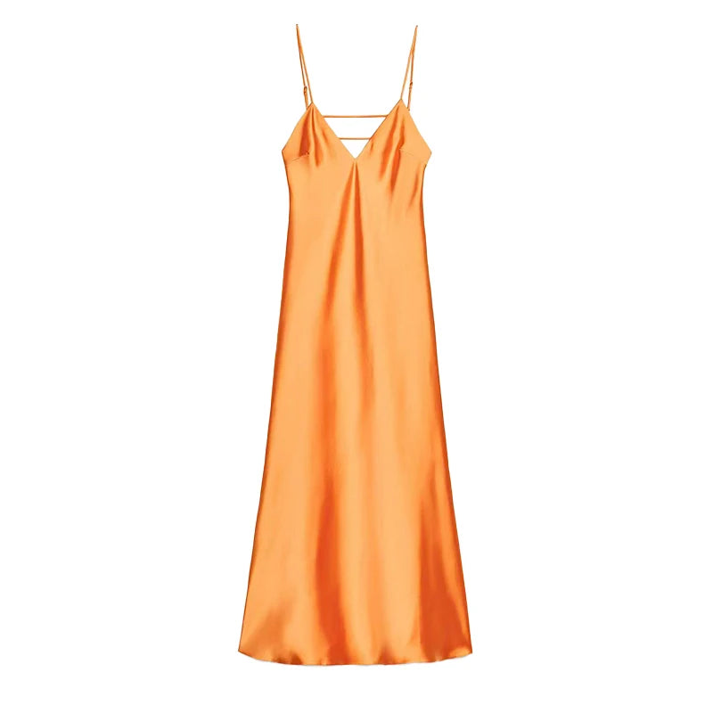 Golden Satin Backless Evening Gown