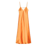 Golden Satin Backless Evening Gown