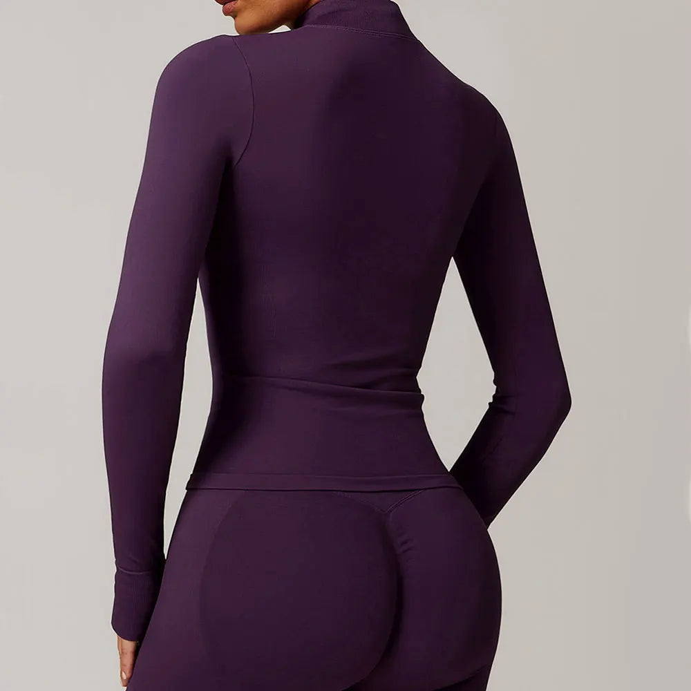 Seamless Women's Long Sleeve Yoga Jacket – Windproof Running Sports Top