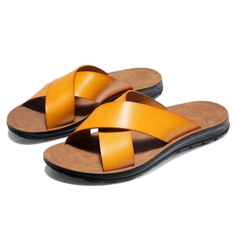 Men Italian PU Leather Slip-On Slippers