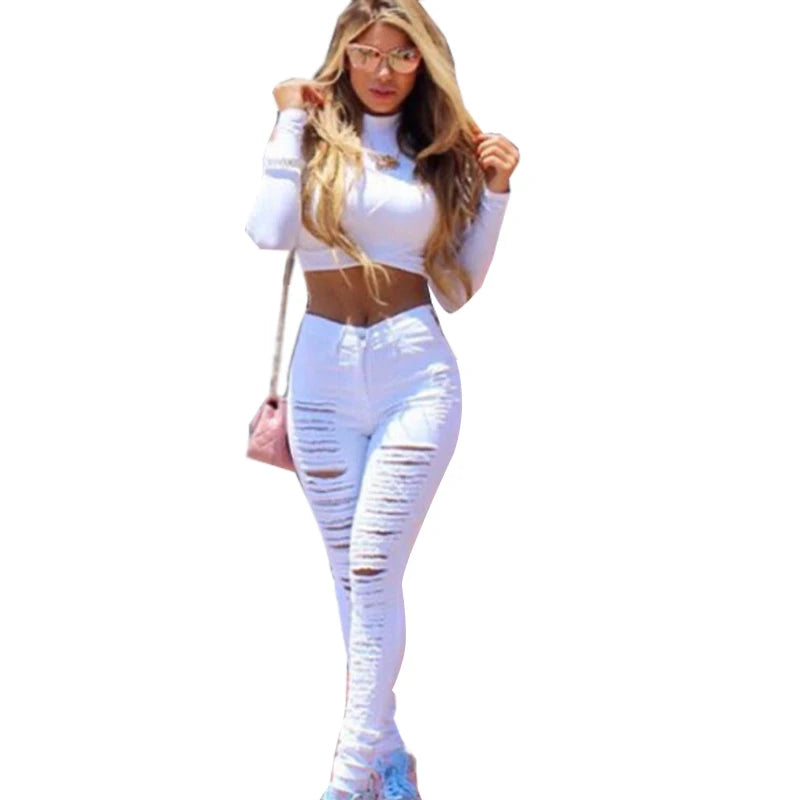 Women Ripped High Waist Jeans