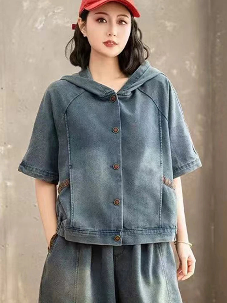 AmaxluluE Summer Womens Denim Hooded Jackets