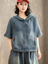 AmaxluluE Summer Womens Denim Hooded Jackets