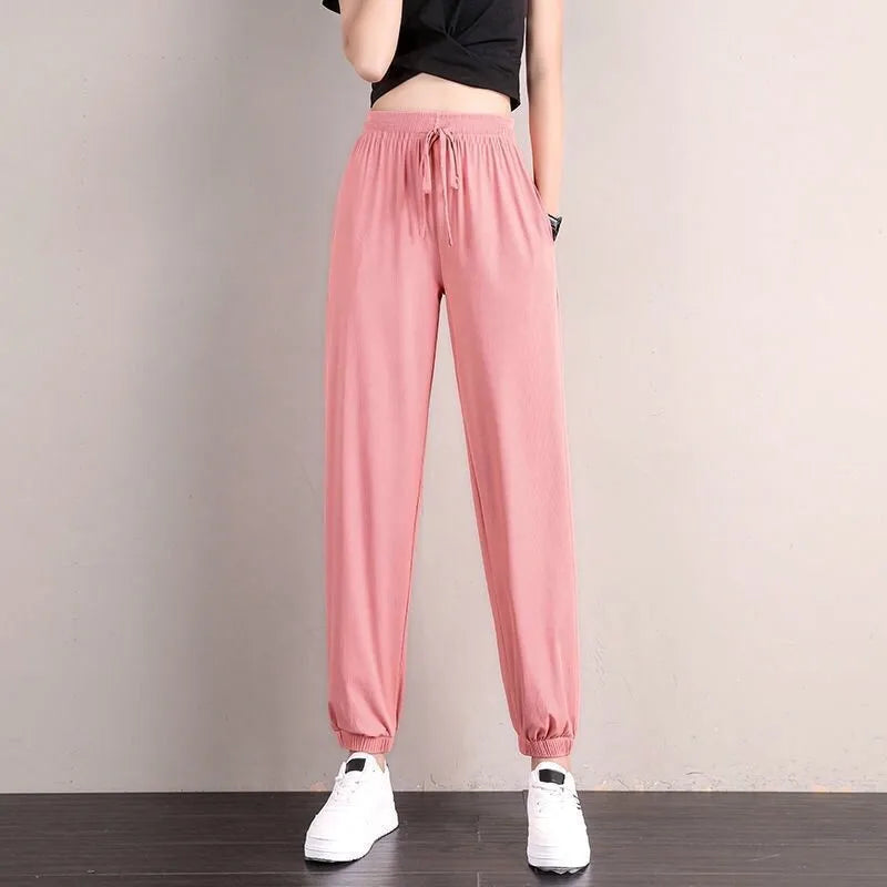 Women Ice Silk Drawstring Pants