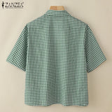 Harper Checked Lapel Blouse