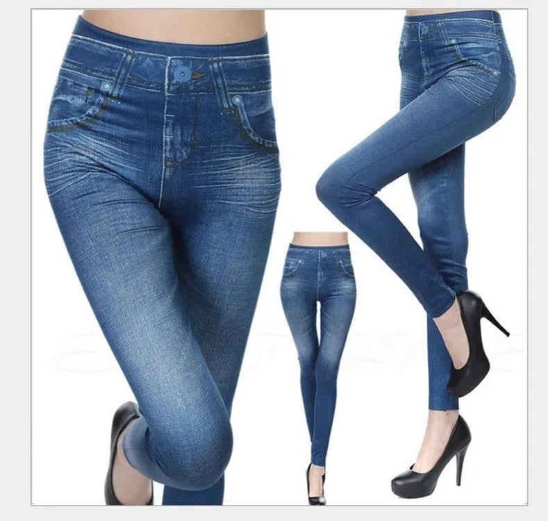 Women Denim Print Stretch Leggings