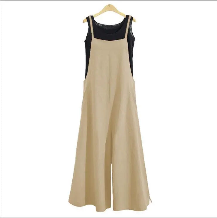 Women Wide Leg Cotton Linen Jumpsuit