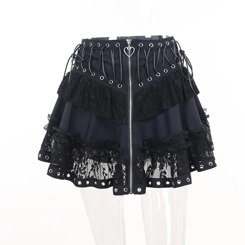 Women Zipper Gothic Mini Skirt