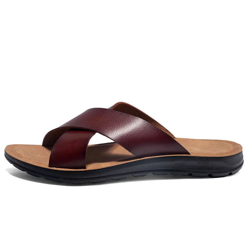 Men Italian PU Leather Slip-On Slippers