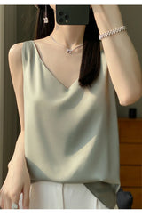Ice Silk Satin V‑Neck Camisole Crop Top