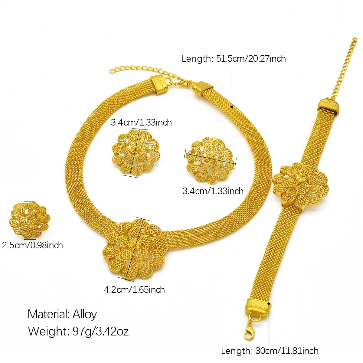 24K Gold Flower Bridal Jewelry Set