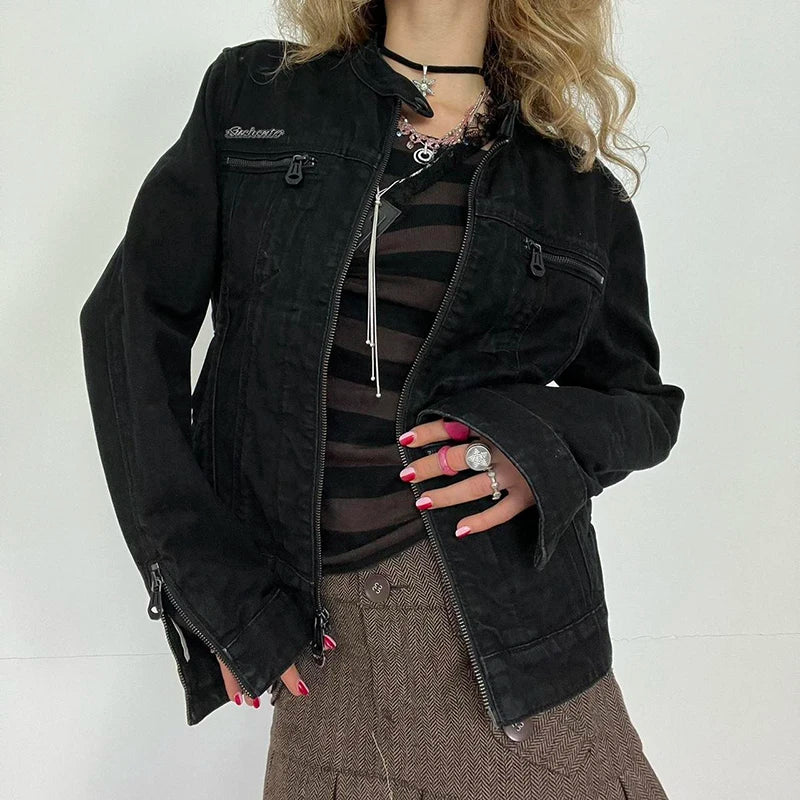 Rockmore Women’s Double Zipper Denim Jacket