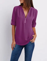 Luna Deep V-Neck Chiffon Blouse