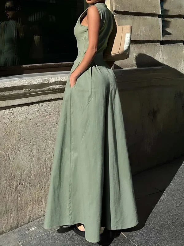 VivaVogue™ – V-Neck Wide Leg Sleeveless Jumpsuit (Elegant, Breezy & Modern)