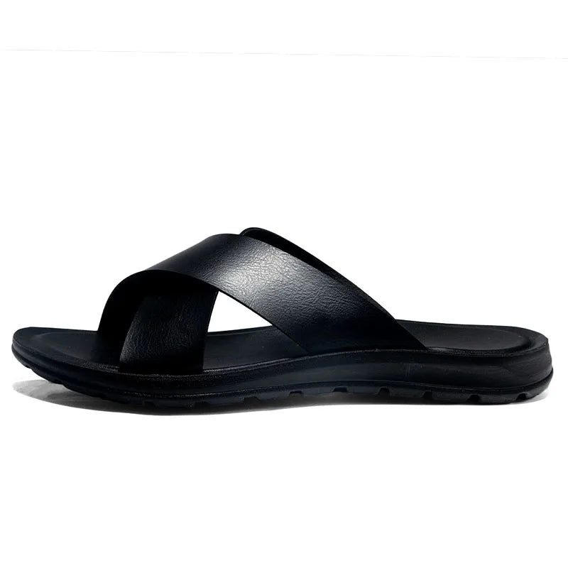 Men Italian PU Leather Slip-On Slippers
