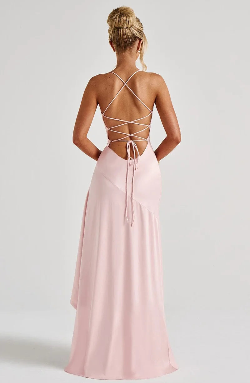 Women's Satin Lace-Up Maxi Dress