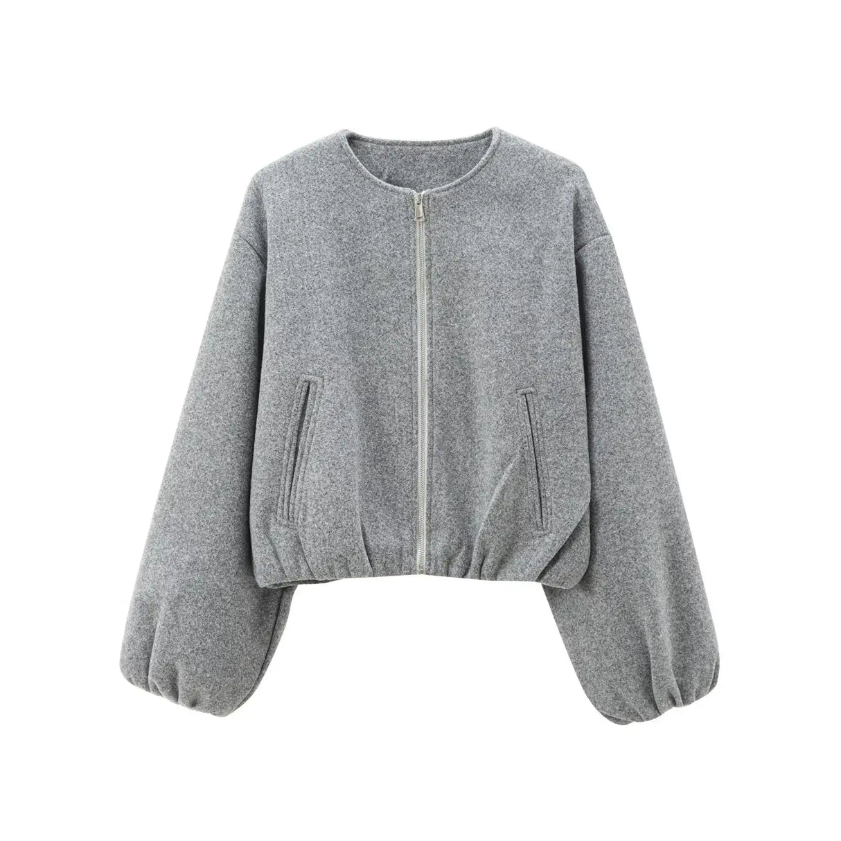 Women Red Zipper Cropped Bomber Jacket