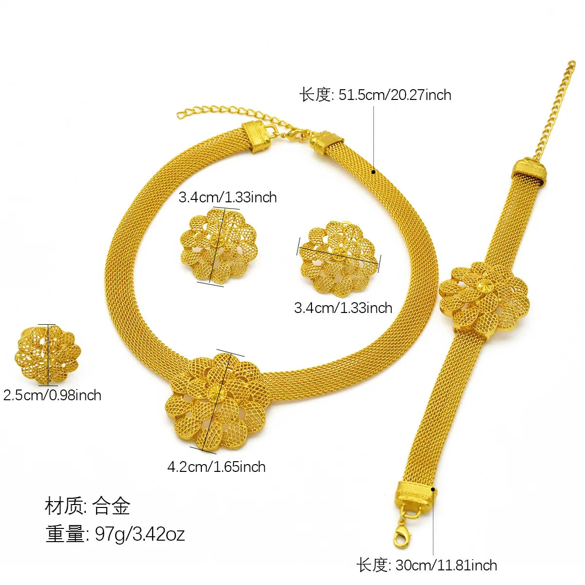 24K Gold Flower Bridal Jewelry Set