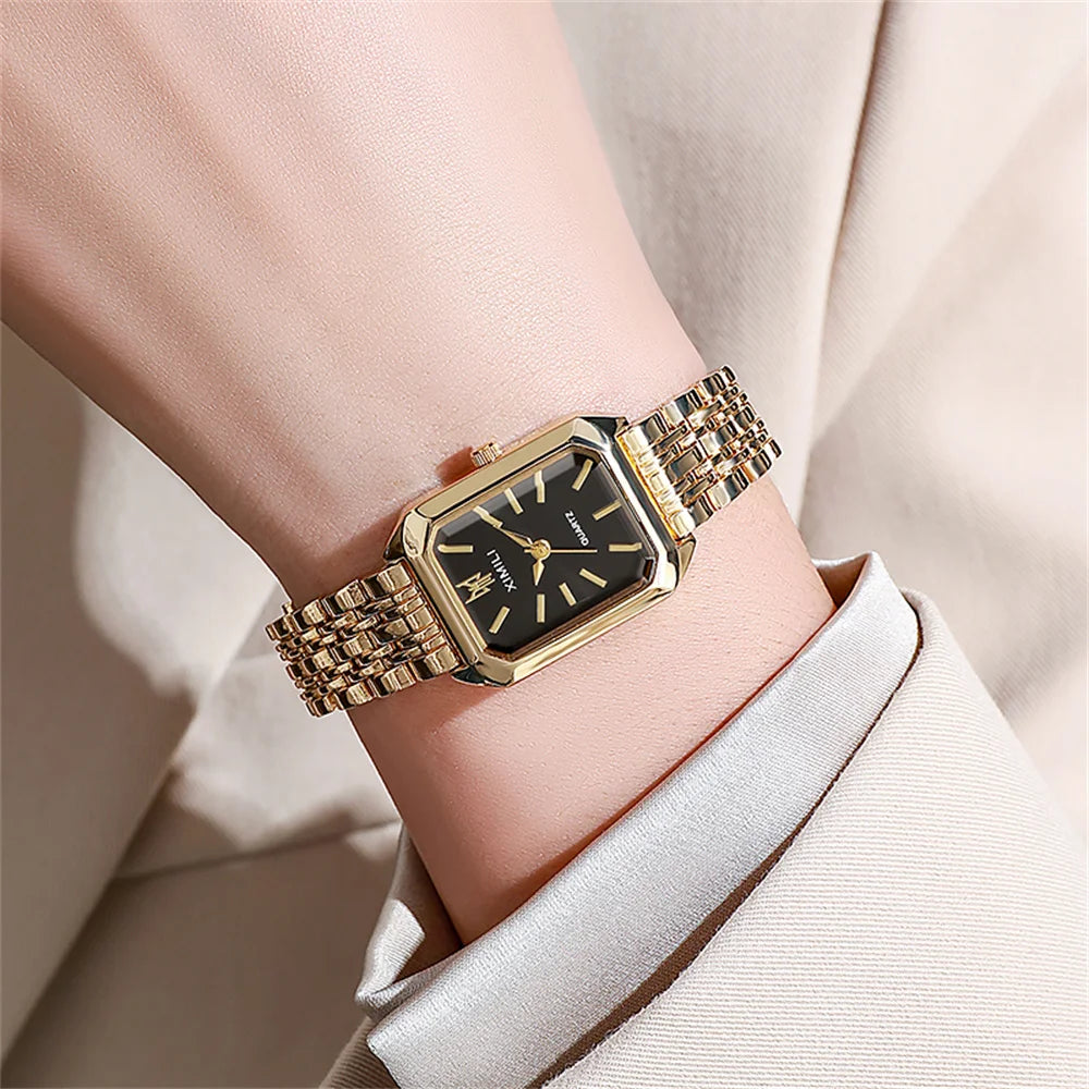 Gold Plated Square Ladies Quartz Watch