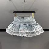 LaceFold™ – Pleated Denim Skirt with Shorts (American Spicy Girl)