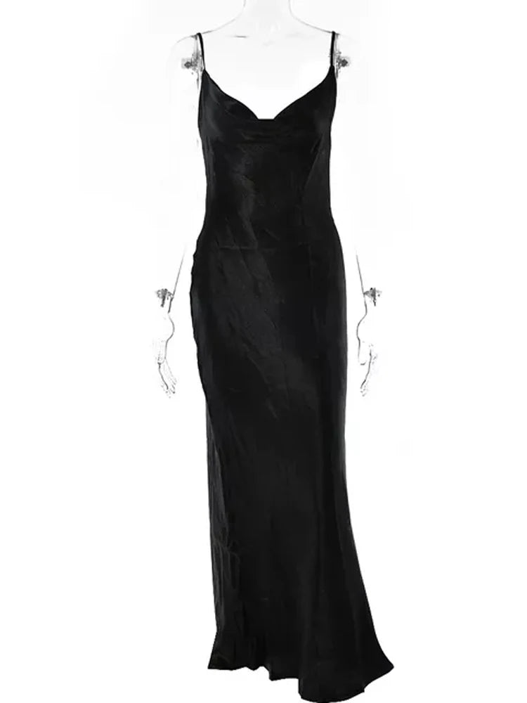 Midnight Satin Lace-Up Gown