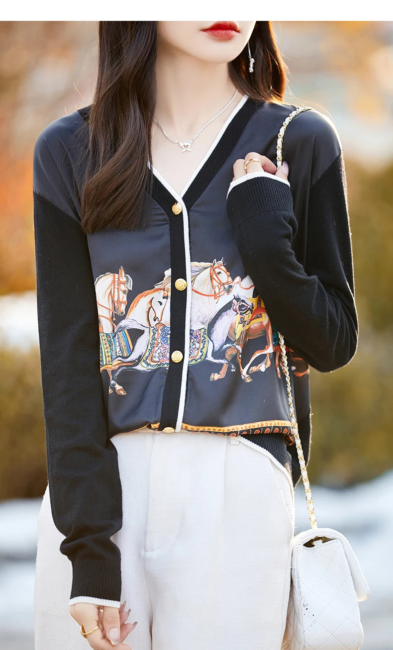 Women's Silk Print Wool Cardigan