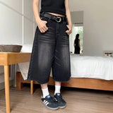 FadeMid™ – Black Retro Loose Shorts (High Waist, Y2K Mid-Length)