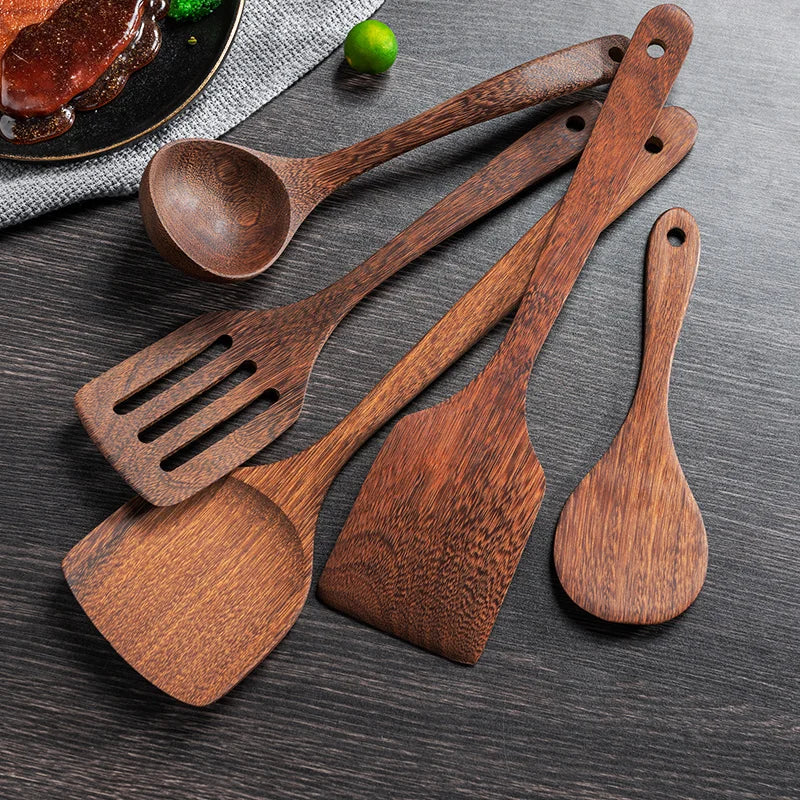 Wooden Handle Non-Stick Kitchen Utensil Set
