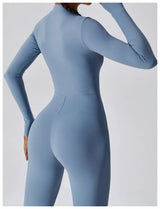 Women Fitness Zipper Long Sleeve Jumpsuit