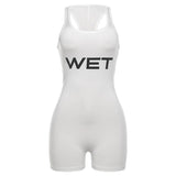 SportMuse™ – Letter Print Slim Sport Romper (Dynamic, Casual & Stretchy)