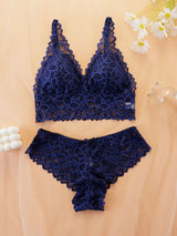 Women Contrast Lace Bra Set