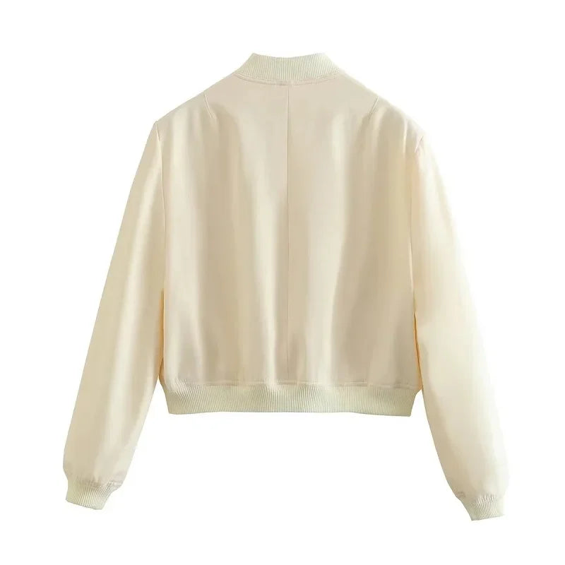 White Cropped Women's Bomber Jacket – Baseball Aviator Coat