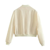 White Cropped Women's Bomber Jacket – Baseball Aviator Coat