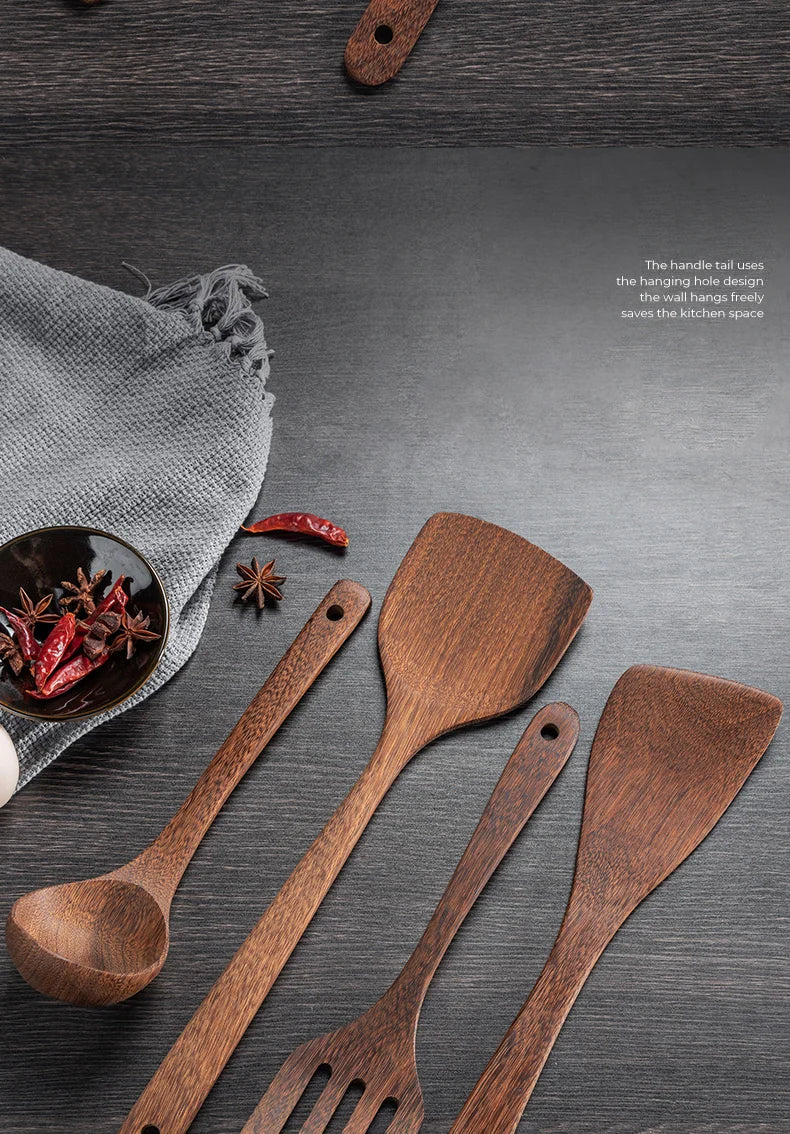 Wooden Handle Non-Stick Kitchen Utensil Set