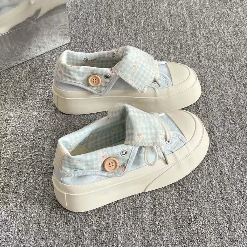 Women Canvas Shoes Thick Sole White Sneakers