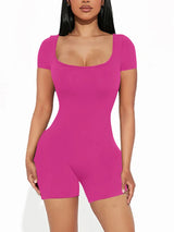 Women Solid Short Sleeve U Neck Jumpsuit