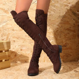 Suede Over Knee Lace-up Boots – Flat Non-Slip 2025