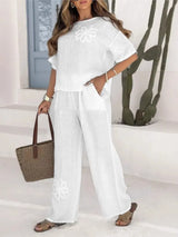 Women Embroidered Crop Pants Set