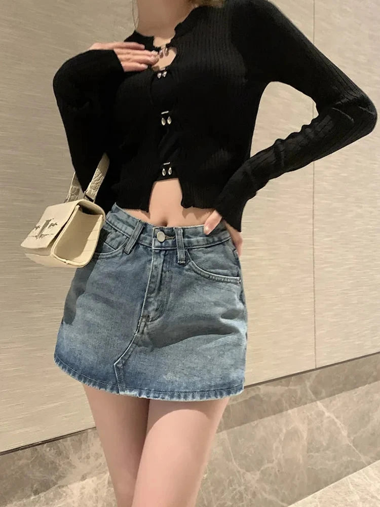 CuteGlow™ – Korean High Waist Mini Skirt (Slim Fit, Vintage Street)