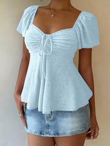 Luna Lace-Up V-Neck Blouse