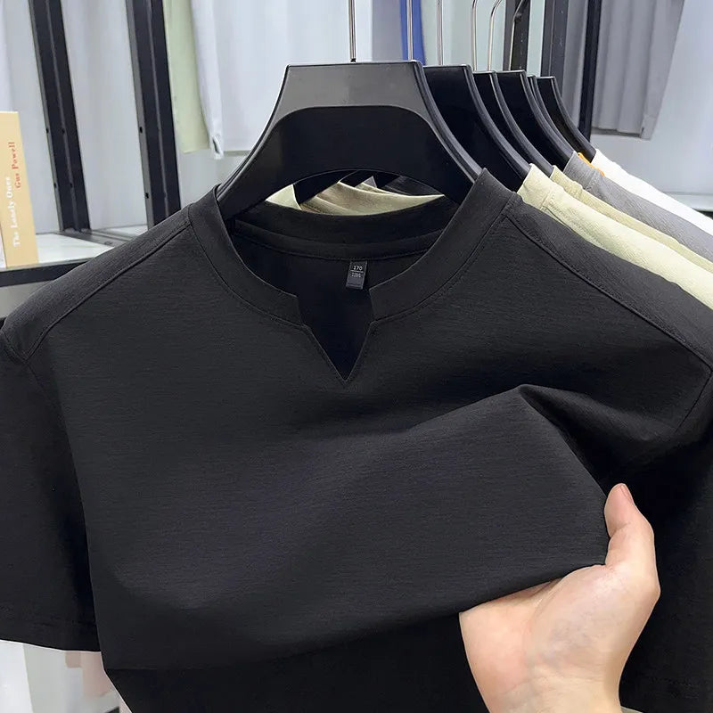 Men V-Neck Solid Short Sleeve T-Shirt