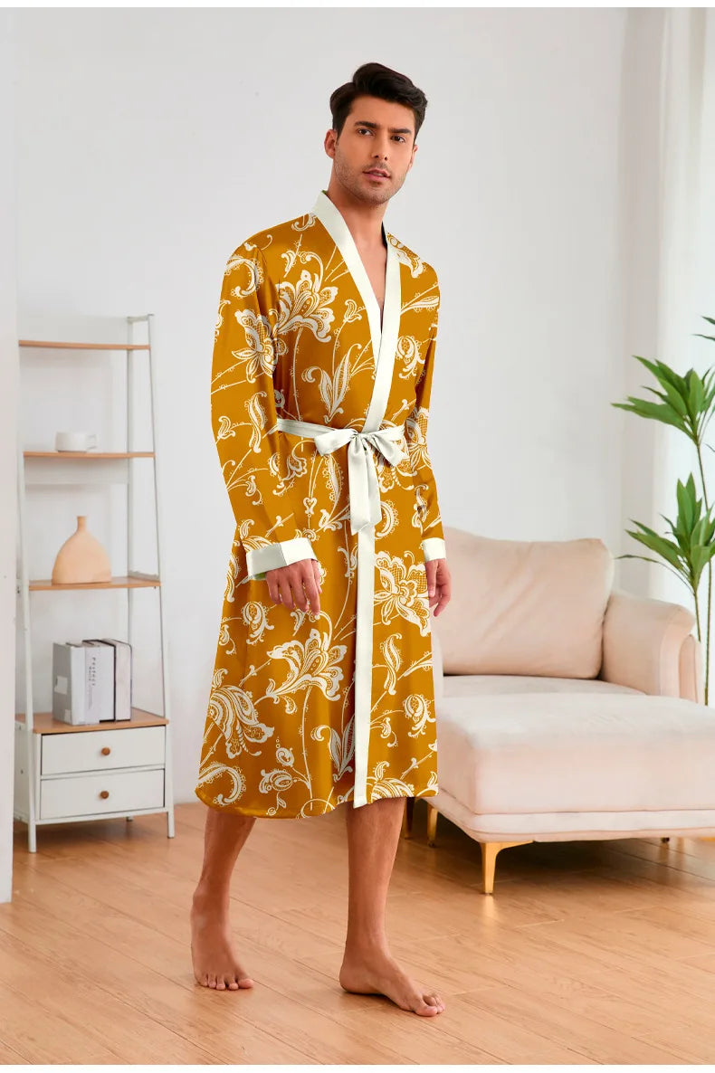 Men’s Leopard Satin Bathrobe Set