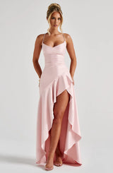 Women's Satin Lace-Up Maxi Dress