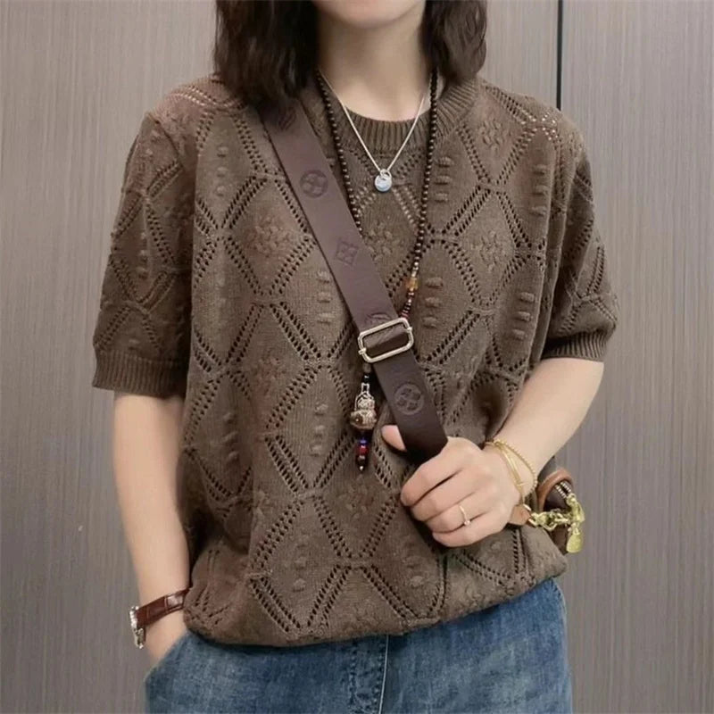 Women's Hollow Jacquard Knit Pullover