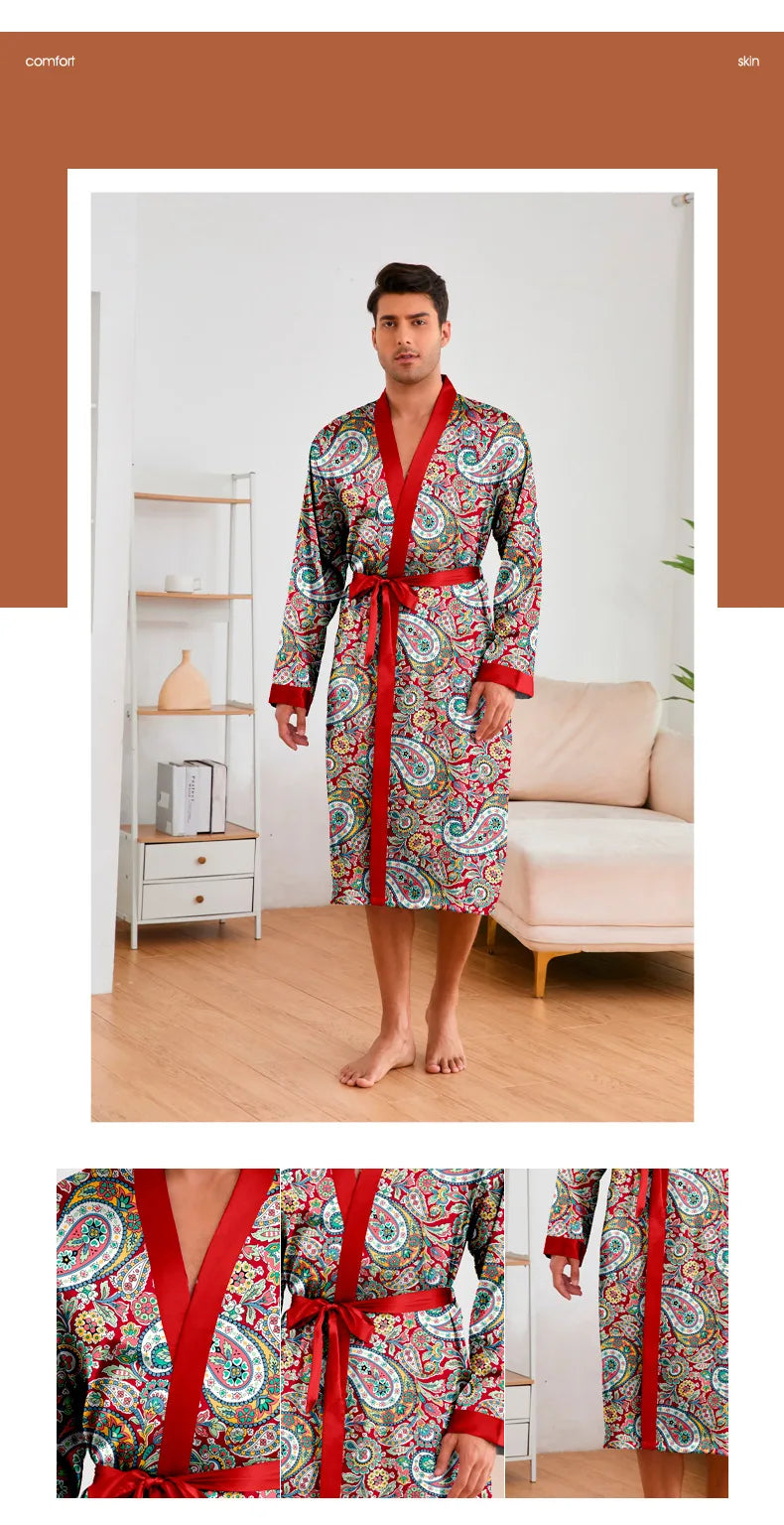 Men’s Leopard Satin Bathrobe Set