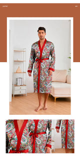 Men’s Leopard Satin Bathrobe Set