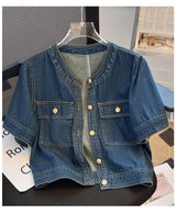 Women's Short Sleeve Denim Cropped Jacket
