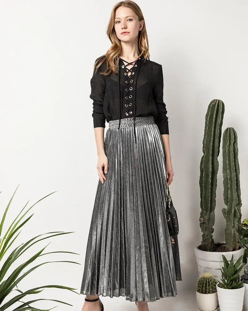 Women Gold Swing Maxi Skirt
