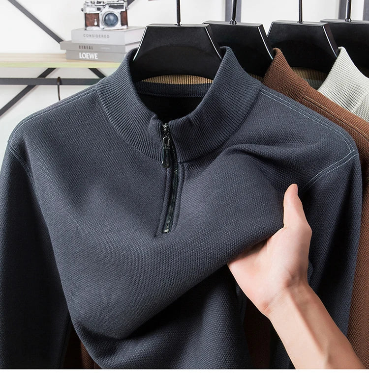 Men Half Zip Velvet Knit Sweater